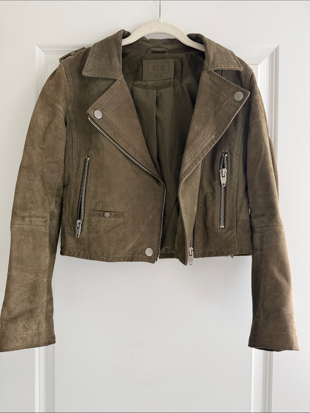 SL8 Olive Suede Moto Jacket - Women